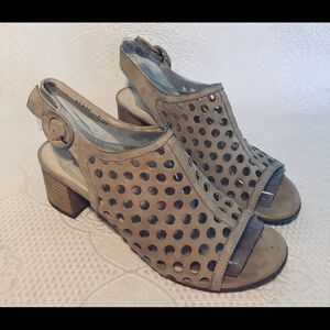 PAUL GREEN beige nubuck perforated slingbacks